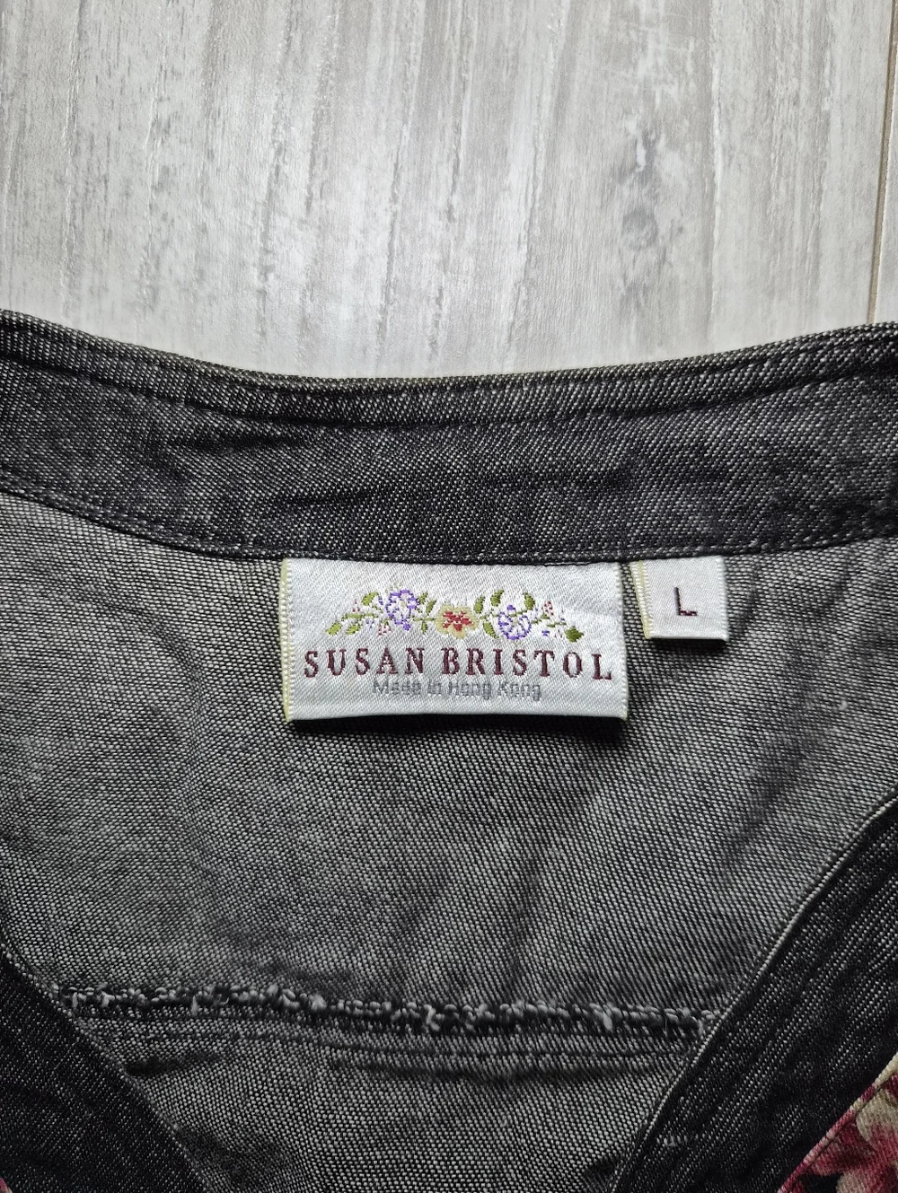 Patchwork Susan Bristol Vintage Vest top button up denim lace floral L Cottagec - Picture 3 of 8
